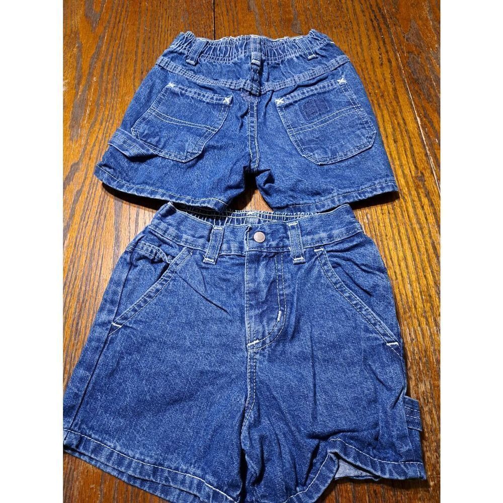 New 3T Two Pairs Faded Glory Cotton Denim Blue Jean Shorts Pockets Belt Loops